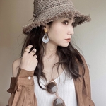 イエロー×グレー♢大ぶりウッドビーズのイヤリングorピアス