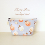 【新作・先着SALE】Mary Rose ブルー＆ピンク 舟形ポーチ 花 ローズ バラ 化粧ポーチ ペンケース