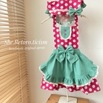 ☆yuki・・さまオーダー品☆  喫茶店のおもいでエプロン＆三角巾・ピンクの水玉×ミント2mmドット　110㎝サイズ