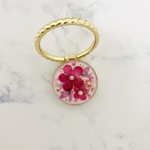 押し花とパールのスマホリング　ピンク　ゴールド