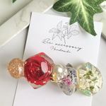 【今だけ送料無料】.*･ﾟブリザーブドフラワー×チェリーレッド   レジン ヘアクリップ.ﾟ･*.