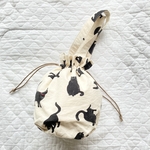 2way 丸底巾着バッグ　猫　生成り