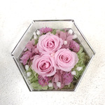 薔薇のクリアボックスアレンジ♪ピンク薔薇プリザーブドフラワー花ブリザバレンタイン結婚式誕生日プリザ薔薇プレゼント誕生日バラギフト花器サプライズ結婚祝い退職祝い卒業祝いリボン 