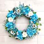 No.wreath-15330★あじさいとガーベラのリース　　40cm・アートフラワー/造花リース/大型リース