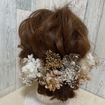 ［65受注生産］11本　アメリカンフラワー×ゴールド　ドライフラワー　ヘアパーツ　ヘアアクセサリー　ヘッドドレス　成人式　結婚式　ウェディング　ブライダル　かすみ草　紫陽花　