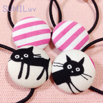 コロンと可愛い♪猫ちゃん＆ストライプのくるみボタンヘアゴムセット