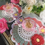 レース編み ハンドメイド お花のドイリー コースターセット🌷ஐ೨🌸🐝🌸ஐ೨🌷