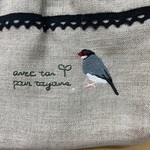 ●桜文鳥　リネン刺繍バネポーチ　販売分で終了ですm(__)m　小鳥　コトリ