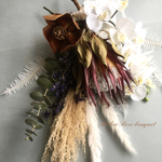 🍀再販Ⅳ🍀胡蝶蘭とプロテアとパンパスグラスのブーケ💐プロテアのスワッグ　ラベンダーを添えて　ドライフラワーブーケ　ウェディングブーケ　前撮りブーケ　白無垢　和装ブーケにも