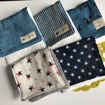  Wガーゼハンカチ5枚セット ＊ デニム&スター柄セット