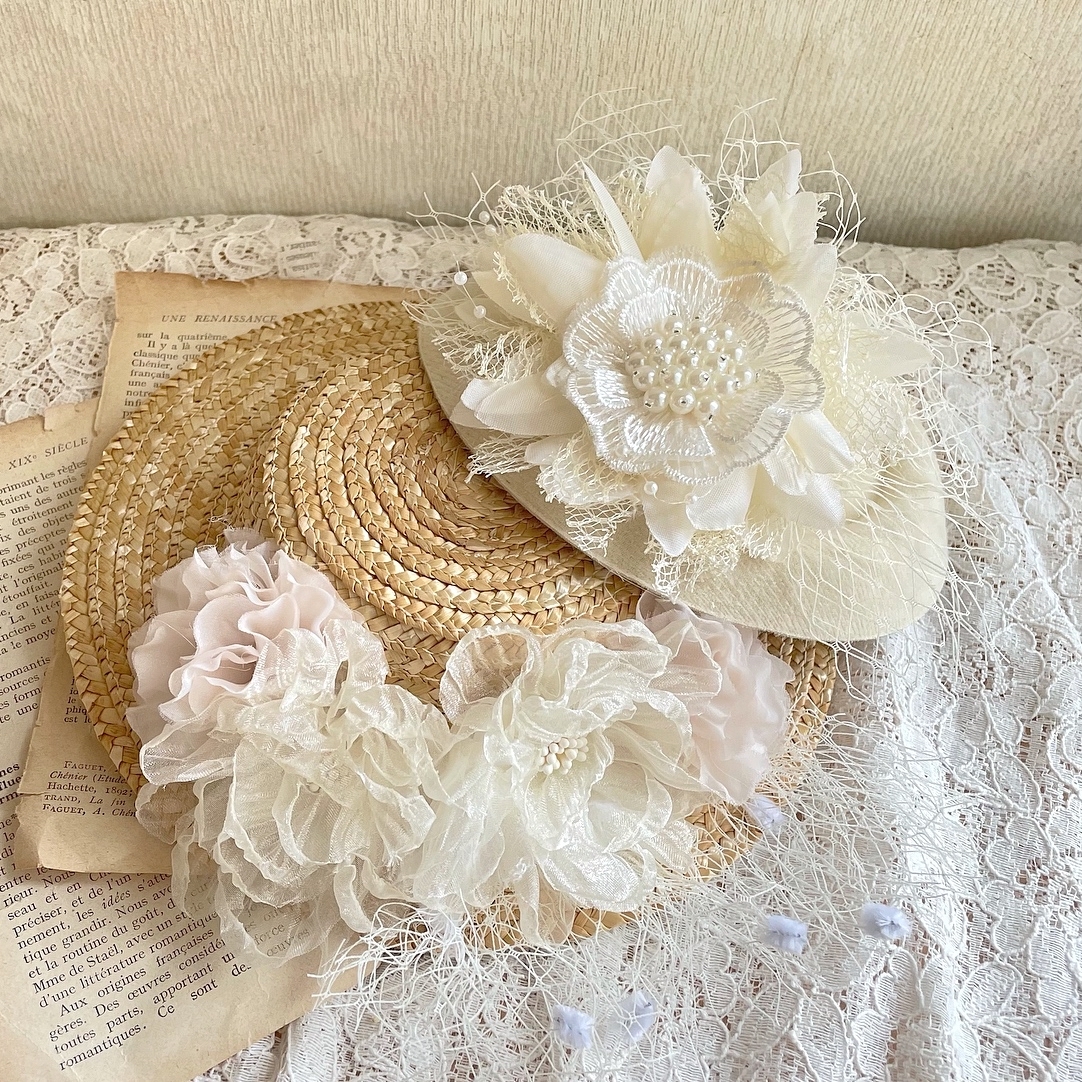 ホワイトレーストーク帽】｜ヘッドドレス 髪飾り ヘアクリップ