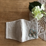 おとなマスク ＊ リネン×お花レース刺繍　ナチュラル＆グリーン