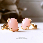 天然石ピンクオパール18kgpピアス 10月誕生石 Pink Opal pierce 8×6mm 両耳用