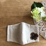おとなマスク ＊ リネン×お花レース刺繍　ナチュラル＆ブラウン