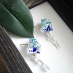 青の鉱石　ブルー　花　ピアス　天然石