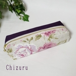 新作【ペンケース】薔薇とちゅうりっぷ☆帆布パープル