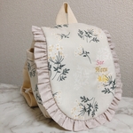 【お名前刺繍可】フリルベビーリュック　レースフラワー　ドットミニヨン