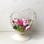 【cocoheart8様】専用ページ薔薇のハートフレームアレンジ＊ピンク花ブリザードフラワープレゼントプリザ薔薇誕生日バラギフト花器サプライズ結婚祝い退職祝い卒業祝いリボン 