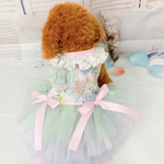 犬服　猫服　うさぎ服　サイズオーダー可能　3Dのお花を使った 3色プリーツスカートワンピース