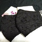 レースマスク-84　夏マスク　花柄　黒マスク　刺繍　素敵おしゃれ　コットンレース　