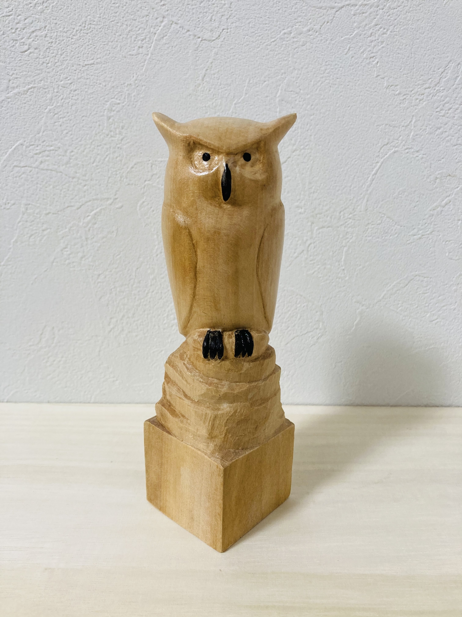 ジャンク品 フクロウ？ ミミズク？ 木彫り 置物 オブジェ みみずく ミミズク 梟 フクロウ 日山銘 木彫 置物 木彫り