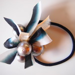 cotton pearl & Ribbon ヘアゴム(gray)