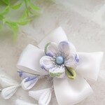 ≪つまみ細工≫ *白*サテンリボンのミニクリップ髪飾り 七五三 浴衣