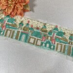 インド刺繍リボン タージマハル 宮殿 城 刺繍レース アジアン エスニック 緑 エメラルドグリーン 刺繍布 手芸テープ