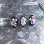 glass oval 3way nuance crystal black Earrings 