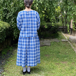 ブルーチェック の しわ感がかわいい ふんわり セットアップ