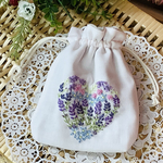 ガーゼハート型刺繍巾着ポーチ（淡いピンク・ラベンダー畑）＊送料無料＊