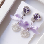 ハート♡十字架✝️パープルリボン　ピアス、イヤリング 地雷.量産型