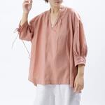 ［ピンタックブラウス］　リネン100％　ハンドメイド　ダスティピンク