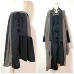 市松模様×漆黒縮緬　アシメトリーロングスカート