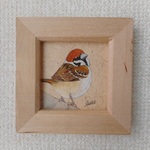 色鉛筆画　「呼んだ？（スズメ）」　（原画・額入り）