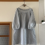 新作 🌿Cotton 100% ラウンドヨーク　チュニック水色×白