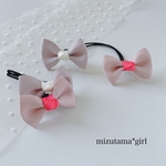 Ribbon & Ribbon ピンクベージュ×グレーベージュ［同色リボンヘアゴム2本セット］