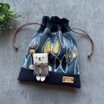 ミナペルホネン　巾着ポーチ　スカイフラワー　クマちゃんバッジ付き