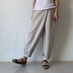 巻きスカートのようなペグトップパンツリネン  生成り　後ろゴム