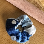 ミシン仕立て！デニムパッチのシュシュ　k