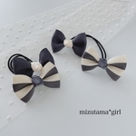Ribbon & Ribbon  ストライプ グレー［同色リボンヘアゴム2本セット］