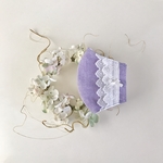 夏用💓スミレ コットンと接触冷感国産ダブルガーゼで作った立体マスク   フラワー&リボン柄刺繍コットンレースアンドホワイトハイボビンレース  ホワイトリボン　ポケットタイプ