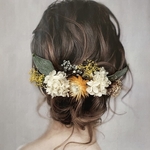 《再販》ドライフラワー ヘッドパーツ 髪飾り ヘアアクセサリー 和装 ブライダル かすみ草 イエロー オレンジ 白