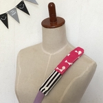  水筒ショルダー肩紐カバー リボンピンク＋ストライプ黒/生成り　再1