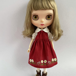 blythe outfit マーガレット刺繍ワンピース(赤)