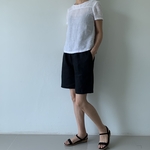 リネンイージーハーフパンツ　黒　ゴム入り　夏　メンズもok!