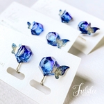 蝶と鉱石の耳飾り✩青×紫の蝶✩.*˚ピアス/イヤリング/ノンホールピアス/レジン製