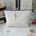 ナチュラルフレンチな大人可愛いリネンの化粧ポーチ レース