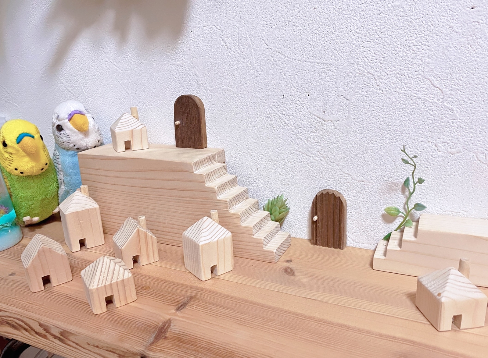 ミニサイズ 小人が住む可愛い 木製玄関 ドア2枚 《 ナチュラル木工雑貨