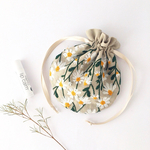 192▶︎まる巾着【S】(デイジー刺繍　ベージュ)